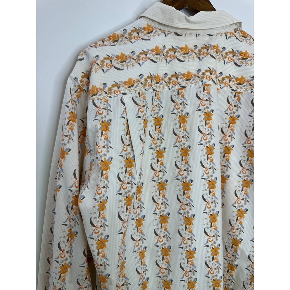 Tommy Bahama Orchid Floral Stripe Cotton Silk Shirt Men XL Ivory Hawaiian Resort - Picture 9 of 11